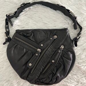 Junior Drake Black Leather Zipper Shoulder‎ Bag